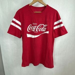 Coca-Cola Vintage Striped Short Sleeve Tshirt Sz XL Red White Logo Coke Enjoy